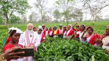India News | Assam: PM Modi Visits Tea Garden in Dibrugarh, Interacts with Workers