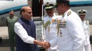 India News | Rajnath Singh Lands in Visakhapatnam Ahead of INS Taragiri and Aridhaman Commissioning