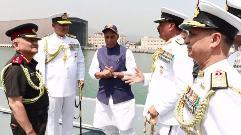 India News | Indian Navy Gets Its Third Indigenous Nuclear Submarine, Rajnath Singh Commissions INS Aridaman in Service