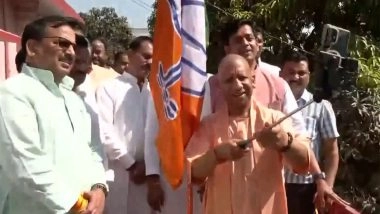 India News | Uttar Pradesh CM Yogi Hoists BJP Flag at Gorakhnath Temple on 47th Foundation Day in Gorakhpur