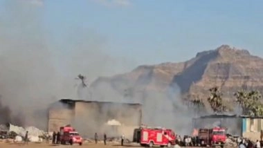 India News | Gujarat: Massive Fire Engulfs Scrap Warehouse in Halol; 12 Fire Tenders on Spot