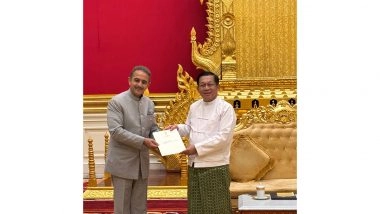 World News | MoS Singh Hands over PM Modi's Felicitations to Myanmar's President Hlaing