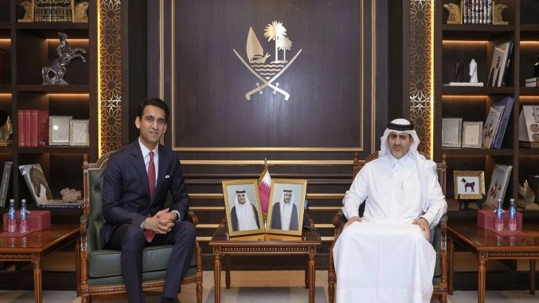 Business News | Adani Green's Sagar Adani Meets Qatar Central Bank Governor in Doha, Discusses Global Finance and Investment Trends