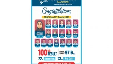 Business News | Mount Litera Zee School, Kalaburagi Achieves 100 Percent Result in First CBSE Class X Batch