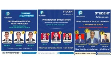 Business News | Priyadarshani Group of Schools Announce 100% Success in Class 10th CBSE Board Results Across Its Pune Campuses