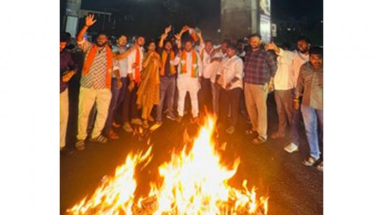 India News | BJYM Stages Protest in Hyderabad, Burns Rahul Gandhi Effigy After Women's Quota Bill Fails in Lok Sabha