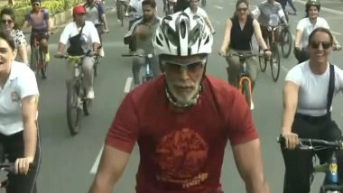 Entertainment News | Milind Soman Joins 'Fit India Sundays on Cycle' at Major Dhyan Chand National Stadium