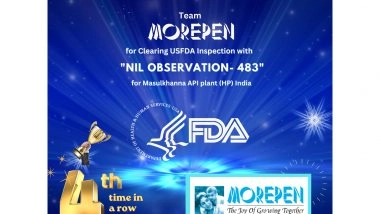 Business News | Morepen Labs' Facility Clears USFDA Inspection with NIL Adverse Observation for the Record Fourth Consecutive Time