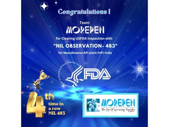 Business News | Morepen Labs' Facility Clears USFDA Inspection with NIL Adverse Observation for the Record Fourth Consecutive Time