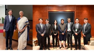 Business News | Union Ministers Nirmala Sitharaman and Piyush Goyal Meet Korean Leaders for Future Collaborations Between the Two Nations