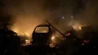 India News | UP: Major Fire Breaks out at Car Repair Shop in Etawah