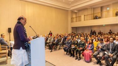 World News | Defence Minister Rajnath Singh Attends Indian Community Event; Interacts with Indian Diaspora at Embassy in Berlin