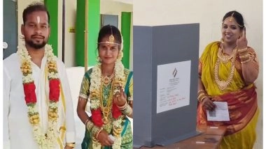 Entertainment News | Polling Underway in Tamil Nadu, Newlywed Couples Turn Up in Wedding Attire to Cast Their Votes