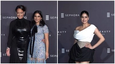 Entertainment News | Isha Ambani Poses with Rihanna at Fenty Beauty Launch Bash in Mumbai; Janhvi Kapoor Turns Heads
