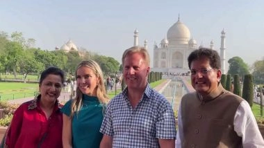 India News | Ahead of FTA Signing, Union Minister Goyal, NZ Minister McClay Visit Taj Mahal with Spouses