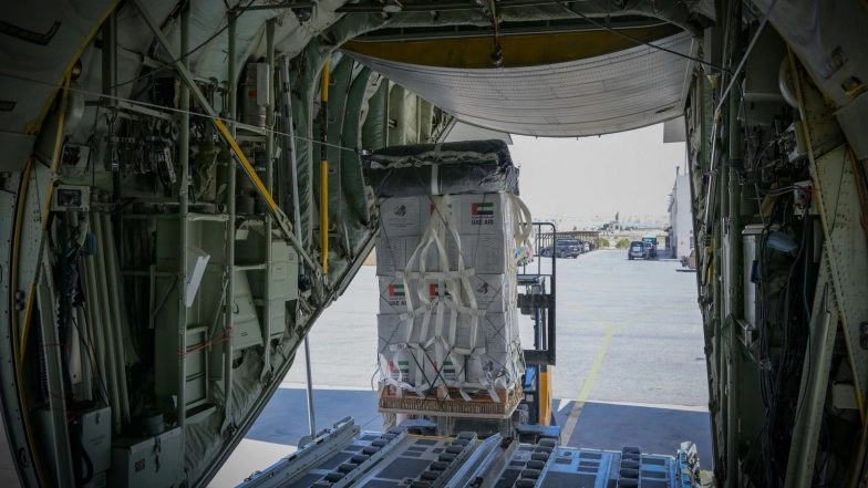 World News | UAE Sends 100 Tonnes of Food Supplies to Gaza Under Humaid Air Bridge Under Operation Chivalrous Knight 3