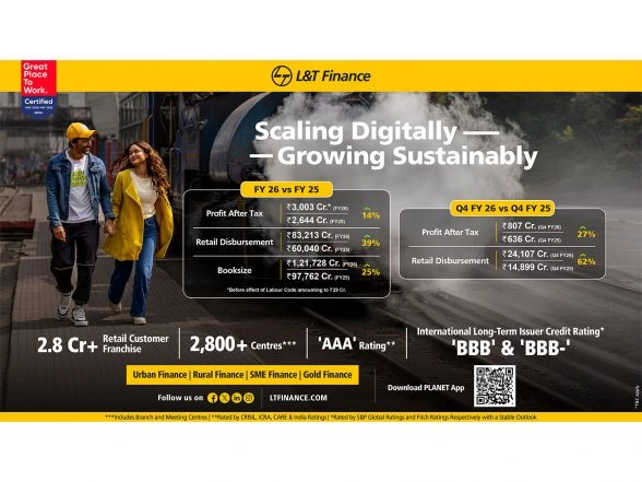 Business News | L&T Finance Records Highest Ever Consolidated Annual PAT of Rs. 3,003 Cr. (before Effect of Labour Code Considered in Q3FY26) in FY26, Up 14% YoY