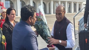 World News | Kyrgyzstan: Rajnath Singh Arrives in Bishkek to Attend SCO Defence Ministers' Meeting