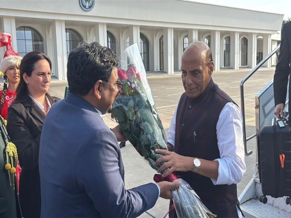 World News | Kyrgyzstan: Rajnath Singh Arrives in Bishkek to Attend SCO Defence Ministers' Meeting