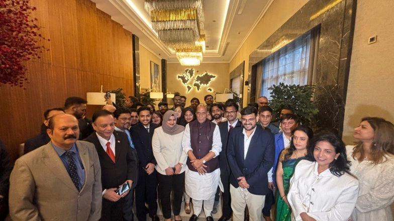 World News | Rajnath Singh Receives Warm Welcome from Indian Diaspora in Bishkek Ahead of SCO Defence Ministers' Meeting