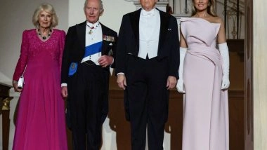 World News | King Charles, Queen Camilla Arrive at White House for State Dinner Hosted by President Trump