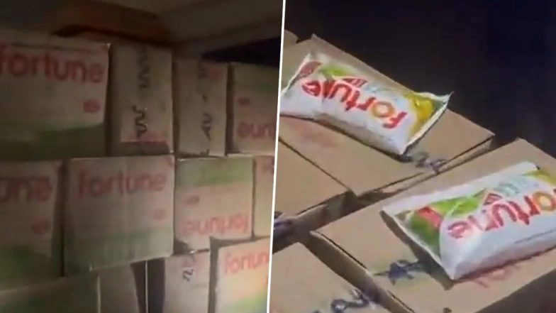 Fake Fortune Oil Seizure in Ayodhya: Over 500 Cartons of Counterfeit Fortune Refined Oil Seized As Adulteration Racket Busted in UP (Watch Video)