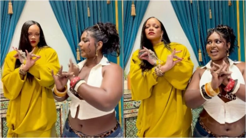 Rihanna Tries Bharatanatyam in Mumbai With Indian Model and Rapper Nejm; Video of Singer Learning Mudras and Expressions Goes Viral (Watch)
