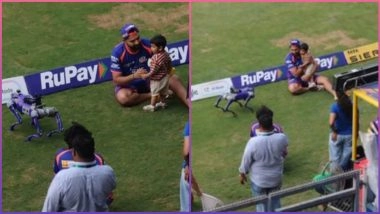 Viral Video Shows Rohit Sharma and Son Ahaan Playing with Champak Robot Dog Ahead of MI vs CSK IPL 2026 Match