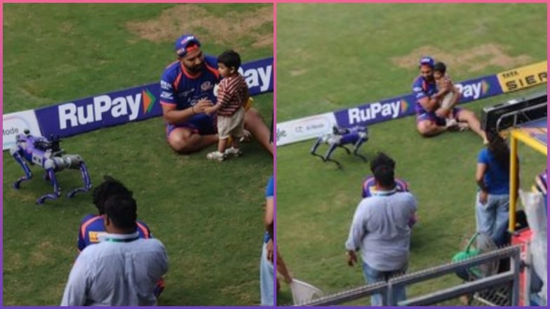 Viral Video Shows Rohit Sharma and Son Ahaan Playing with Champak Robot Dog Ahead of MI vs CSK IPL 2026 Match