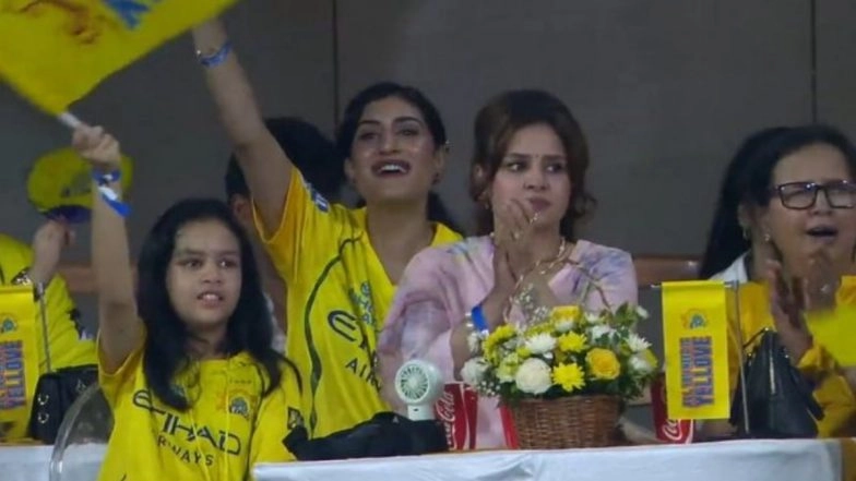 MS Dhoni's Wife Sakshi and Daughter Ziva Spotted at MA Chidambaram Stadium During CSK vs KKR IPL 2026 Match