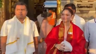 Tamannaah Bhatia Offers Prayers at Sri Venkateswara Swamy Temple in Tirumala (Watch Video)