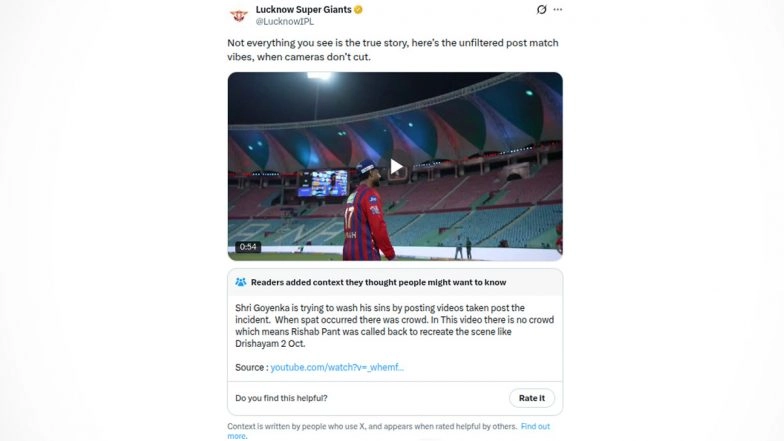 'Scene Like Drishyam 2' Fans Allege LSG 'Recreated' Sanjiv Goenka-Rishabh Pant Viral Chat Video for Image Cleanup, Gets Community Note on X