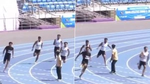 social-viral-Viral Video Shows Man Casually Walking on Track During Junior 200m Race, Fans Slam Athletics Federation of India