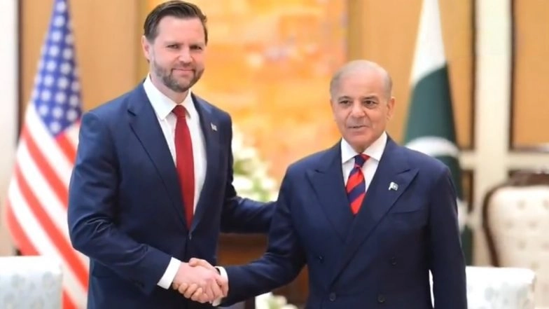 Islamabad Peace Talks: JD Vance Meets Shehbaz Sharif Amid Crucial US-Iran Diplomacy at Serena Hotel (Watch Video)