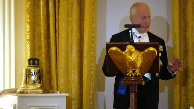Britain’s King Charles III Gifts Donald Trump WW2 Submarine Bell From HMS Trump at White House State Dinner (Watch Video)