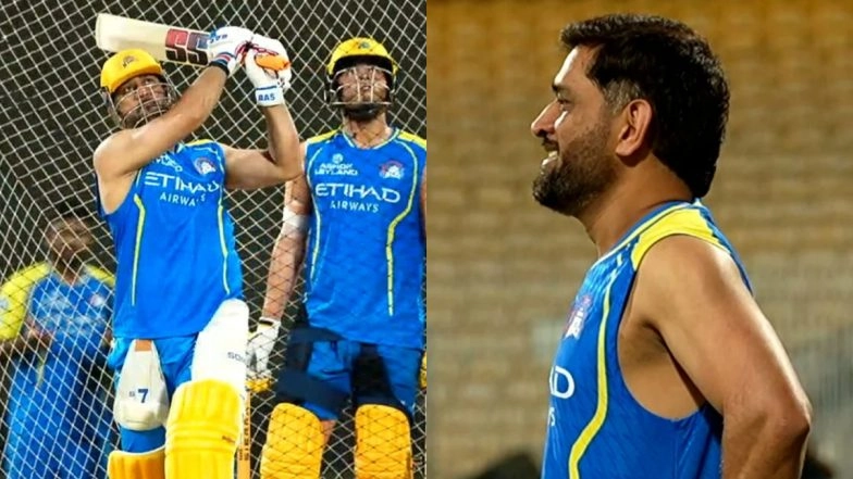 MS Dhoni Hits Nets Ahead of CSK vs KKR IPL 2026 Match, See Pics