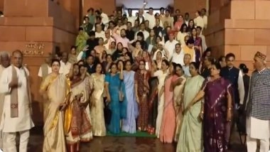 Women&rsquo;s Reservation Bill Defeated in Lok Sabha: NDA Women MPs Protest Outside Parliament, Accuse Opposition of &lsquo;Betraying Women of India&rsquo; (Watch Video)