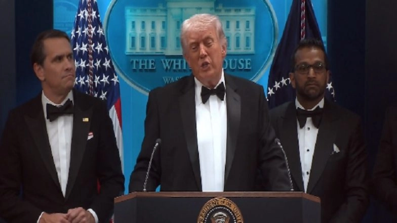 White House Dinner Shooting: Donald Trump Says Suspect Armed With Multiple Weapons Stopped by Secret Service at Correspondents’ Dinner (Watch Video)