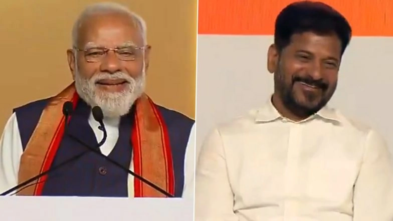 'Better You Join Me': PM Narendra Modi Gives Witty Reply to CM Revanth Reddy's Request for Faster Project Clearances and Special PMO Task Force (Watch Video)
