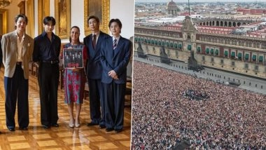 BTS Meets Mexican President Claudia Sheinbaum, Greet 50,000 Fans Outside National Palace Ahead of Sold-Out ARIRANG Concert (Watch Video)