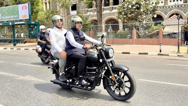 Devendra Fadnavis Bike Ride Video: Maharashtra CM Rides Royal Enfield Bulllet to Vidhan Bhavan in Mumbai After PM Narendra Modi&rsquo;s Appeal for Fuel Conservation