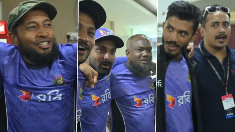 Bangladesh Players Sing Iconic 'Amra Korbo Joy' in Dressing Room to Celebrate Historic Test Series Whitewash Over Pakistan (Watch Video)