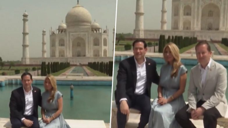 Marco Rubio, Wife Jeanette and US Envoy Sergio Gor Pose for Photos in Front of Taj Mahal in Agra (Watch Video)