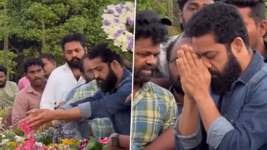NT Rama Rao 103rd Birth Anniversary: Jr NTR Pays Floral Tribute to His Grandfather and Former Andhra Pradesh CM in Hyderabad (Watch Video)