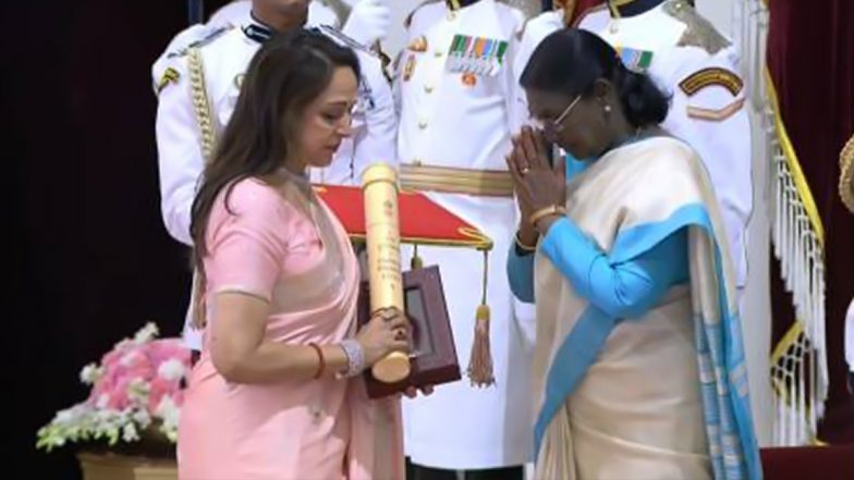 Padma Awards 2026: Hema Malini Accepts Posthumous Padma Vibhushan for Dharmendra; Padma Bhushan Conferred on Mammootty, Alka Yagnik (Watch Video)
