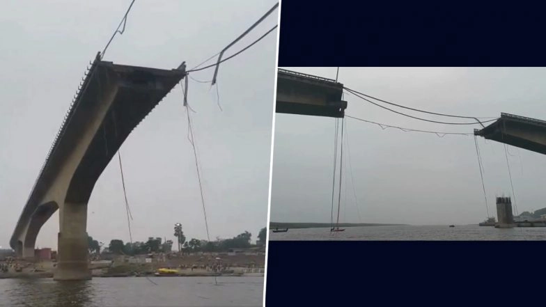 Bihar Bridge Collapse: Vikramshila Setu Section Near Pillar 133 Falls Into Ganga River, Traffic Suspended, No Casualties Reported (Watch Video)