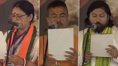 Suvendu Adhikari Takes Oath As First BJP Chief Minister of West Bengal; 5 Other Ministers Sworn In (Watch Videos)