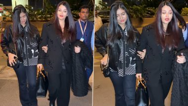 Cannes 2026: Aishwarya Rai Stuns in All-Black Airport Look With Daughter Aaradhya Bachchan, As They Leave for France (Watch Video)