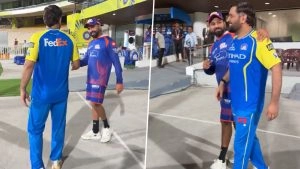 MS Dhoni and Rohit Sharma’s Pre-Match Meetup Goes Viral Ahead of CSK vs MI IPL 2026 El Clasico (Watch Video)
