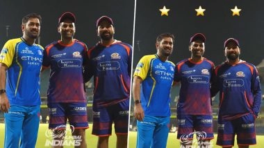 MS Dhoni, Rohit Sharma, and Suryakumar Yadav Share Historic Frame Ahead of CSK vs MI IPL 2026 El Clasico (Watch Video)